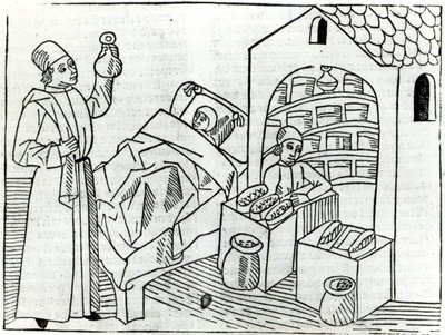 Ein Patient mit einem Arzt und einem Apotheker aus 